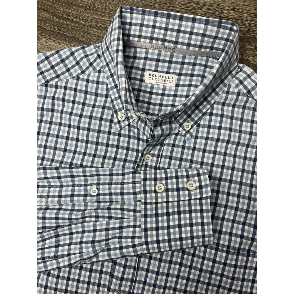 Brunello Cucinelli Plaid Button Down Shirt Mens Medium Blue Plaid